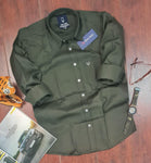 Dark Green Cotton Solid Full Sleeves Men's Casual Shirt
