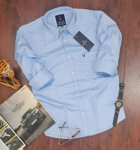 Sky Blue Cotton Solid Full Sleeves Mens Casual Shirt
