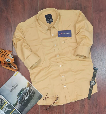 Khaki Cotton Solid Full Sleeves Men's Casual Shirt