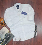 White Cotton Solid Full Sleeves Men's Casual Shirt