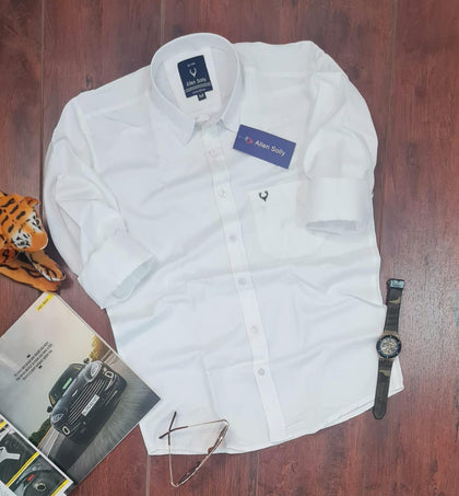 White Cotton Solid Full Sleeves Men's Casual Shirt